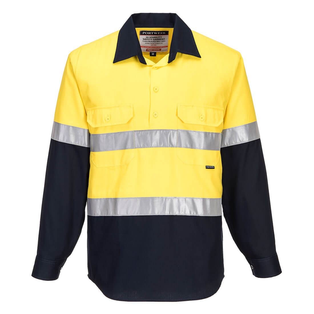 Hi-Vis Two Tone Regular Weight Long Sleeve Closed Front Shirt with Tape - MC101
